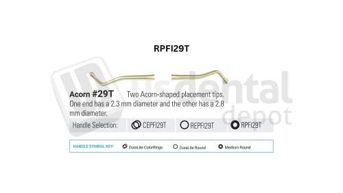 NORDENT - Composite Placement, DE, Titanium-Nitride Coated, Acorn #29, Medium Round Handle - Medium Round - Restorative - # RPFI29T