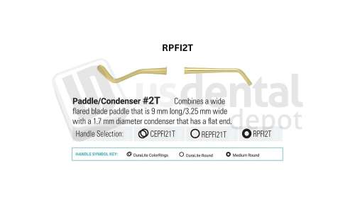 NORDENT - Composite Placement, DE, Titanium-Nitride Coated, Paddle/Condenser #2 (1.7mm), Medium Round Handle - Medium Round - Restorative - # RPFI2T