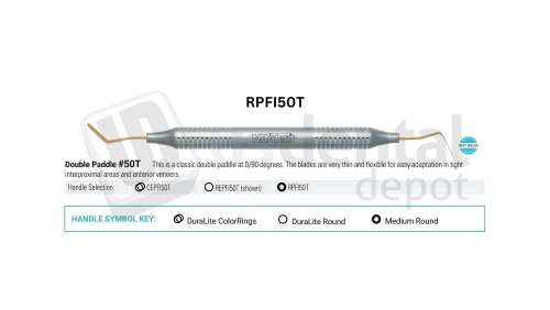 NORDENT - Composite Placement, DE, Titanium-Nitride Coated, Double Paddle #50, Medium Round Handle - Medium Round - Restorative - # RPFI50T