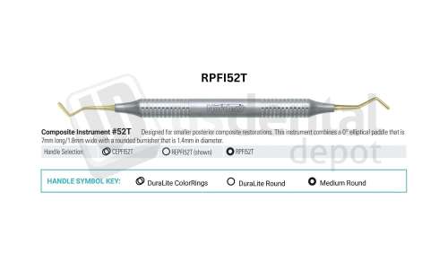 NORDENT - Composite Placement, DE, Titanium-Nitride Coated, Paddle/Condenser #52 (1.4mm), Medium Round Handle - Medium Round - Restorative - # RPFI52T