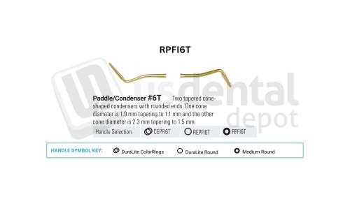 NORDENT - Composite Placement, DE, Titanium-Nitride Coated, Double Taper Cone Condenser #6, Medium Round Handle - Medium Round - Restorative - # RPFI6T