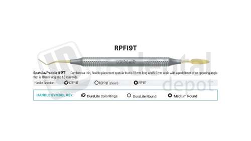 NORDENT - Composite Placement, DE, Titanium-Nitride Coated, Spatula/Paddle #9, Medium Round Handle - Medium Round - Restorative - # RPFI9T