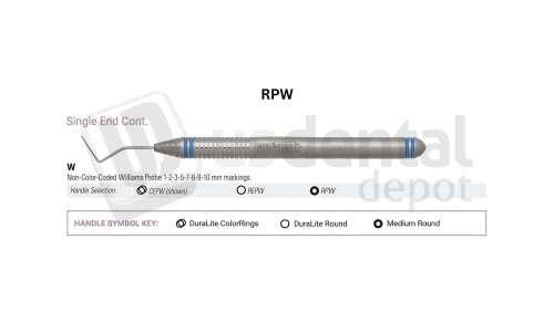 NORDENT - Probe, SE, Williams (1-2-3-5-7-8-9-10mm), Medium Round Handle - Medium Round - Diagnostic - # RPW