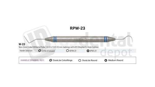 NORDENT - Expro, DE, Williams Probe ( 1-2-3-5-7-8-9-10) - Explorer #23, Medium Round Handle - Medium Round - Diagnostic - # RPW-23