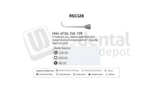 NORDENT - Classic, Scaler, SE, Anterior Sickle University of Southern California #128, Medium Round Handle - Medium Round - Hygiene - # RSC128