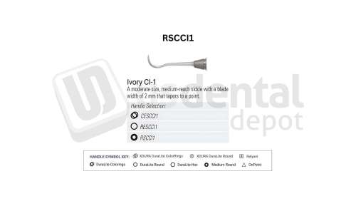 NORDENT - Classic, Scaler, SE, Anterior Sickle Ivory #CI1, Medium Round Handle - Medium Round - Hygiene - # RSCCI1