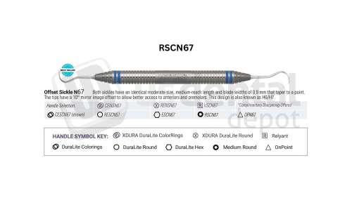 NORDENT - Classic, Scaler, DE, Anterior Offset Sickle #N67 (H6-H7), Medium Round Handle - Medium Round - Hygiene - # RSCN67