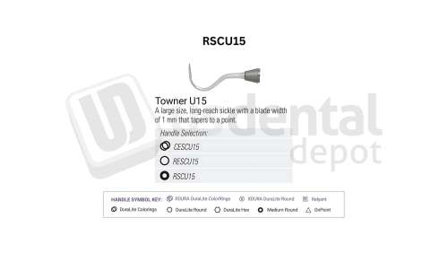 NORDENT - Classic, Scaler, SE, Anterior Sickle Towner #U15, Medium Round Handle - Medium Round - Hygiene - # RSCU15