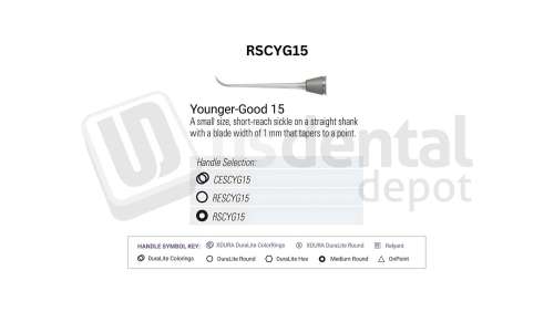 NORDENT - Classic, Scaler, SE, Anterior Sickle Younger-Good #15, Medium Round Handle - Medium Round - Hygiene - # RSCYG15