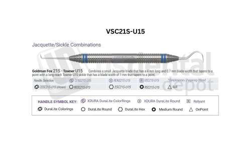 NORDENT - Relyant, Scaler, DE, Anterior Jaquette/Sickle Goldman Fox #21S-Towner #U15, Relyant #6 Handle - Relyant #6 - Hygiene - # VSC21S-U15