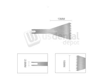 WH type - Blades for Sagittal hand piece 1pk width 10 mm, incl. depth gauge on the saw blade (2.5 mm graduations)
Compatible with NSK Surgical Blades