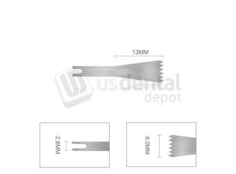 WH type - Blades for Sagittal hand piece 1pk width 6mm, incl. depth gauge on the saw blade (2.5 mm graduations)
Compatible with NSK Surgical Blades