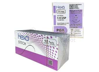 HEXA - Suture PGA Violet Braided, Size 5/0, Needle 19mm, Length 18 - # HPGA-57752V