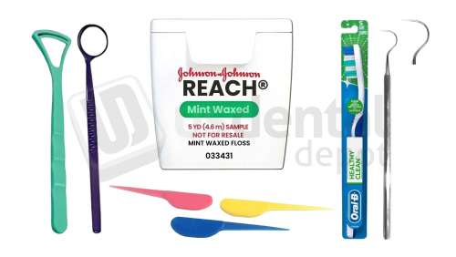 ECCO - Compact Personal Oral Care Kit - Tooth brush (1) - Dental mirror (1) - Dental floss ( 5yrds) - Tongue cleaner (1)  - InterDental picks (3) - Small explorer (1) - Carrying bag (1)
