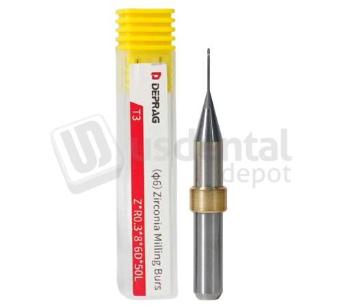 DEPRAG -  T3 -ZIRCONIA DC &Oslash;0.6mm Ball Head 6mm S 50 L - Cad/Cam burs # Z*R0.3*8*6D*50L ( 500-600 units )