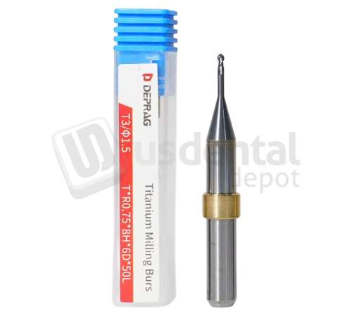 DEPRAG - T3 - TITANIUM &Oslash;1.5mm Ball Head 6mm S 50 L - Cad/Cam burs # T*R0.75*8H*6D*50L  ( 900 mins )