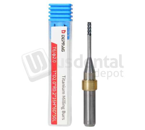 DEPRAG - T6 - BTITANIUM Bull Mill &Oslash;2.0mm 6mm S 50 L - Cad/Cam burs # T*D2.0*R0.2*16H*6D*50L  ( 900 mins )