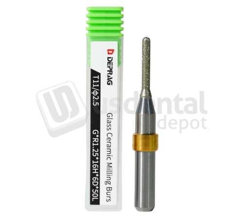 DEPRAG - T11 -  GLASS CERAMIC &Oslash;2.5mm Ball Head 6mm S 50 L - Cad/Cam burs # G*R1.25*16H*6D*50L ( 30-40 units )