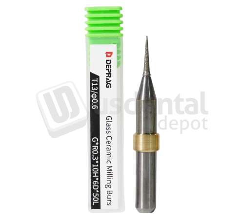 DEPRAG - T13 - GLASS CERAMIC &Oslash;0.6mm Ball Head 6mm S 50 L - Cad/Cam burs # G*R0.3*10H*6D*50L ( 30-40 units )