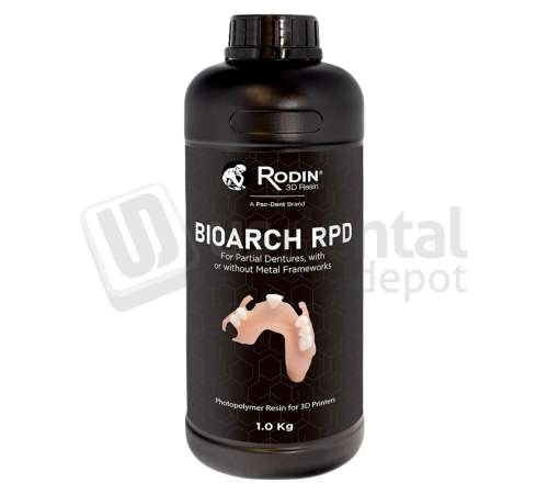 RODIN - Rodin BioArch RPD 3D resin for removable partial dentures.Compatible with leading 385&ndash;405 nm 3D printer systems. Shade: Neutral Rose. Size: 1 kg/Bottle. - # 24069