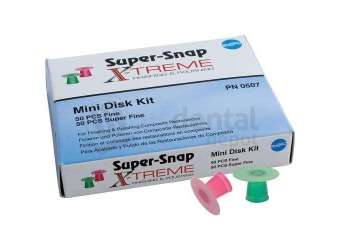 SHOFU -  SUPER-SNAP-X-TREME   Two-step composite polishing kit: 50 Green (Fine) + 50 Red (Super Fine) X‑Treme disks, Mini 8 mm. - # 0507