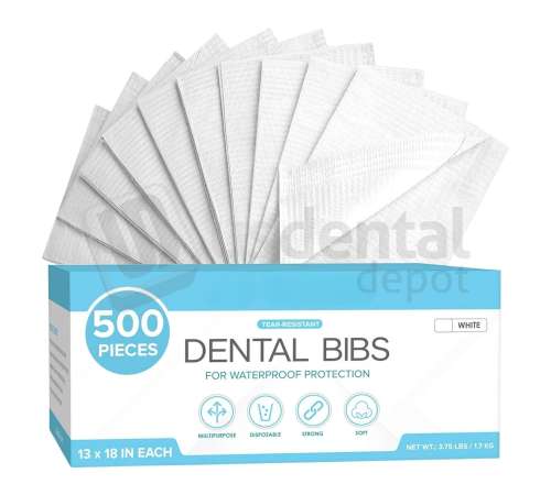 NUCARE - PREMIUM PATIENT BIBS 3-Ply Waterproof 13 x 18 (500pk /box) Colors: 1-WHITE ( 1px per case ) #BIB-1 - # 990157