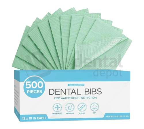 NUCARE - PREMIUM PATIENT BIBS 3-Ply Waterproof 13 x 18 (500pk /box) Colors: 4-GREEN ( 1px per case ) #BIB-4 - # 990153