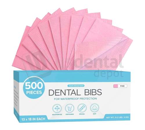NUCARE - PREMIUM PATIENT BIBS 3-Ply Waterproof 13 x 18 (500pk /box) Colors: 4-PINK ( 1px per case ) #BIB-6 - # 990152