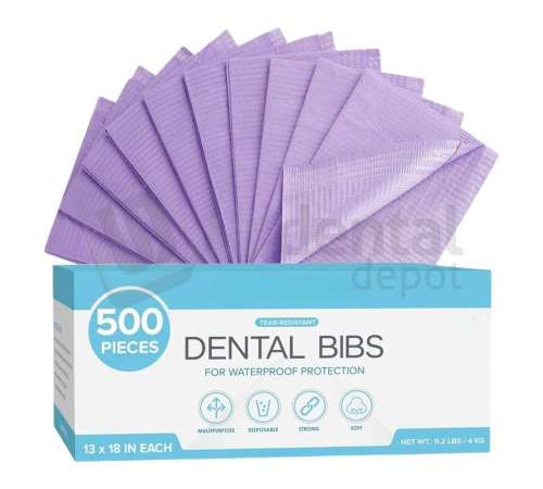 NUCARE - PREMIUM PATIENT BIBS 3-Ply Waterproof 13 x 18 (500pk /box) Colors: 4-LAVENDER ( 1px per case ) #BIB-10L - # 990154