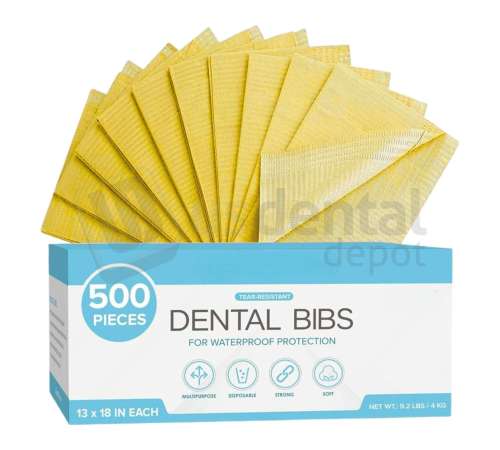 NUCARE - PREMIUM PATIENT BIBS 3-Ply Waterproof 13 x 18 (500pk /box) Colors: 4-YELLOW ( 1px per case ) #BIB-3 - # 990156