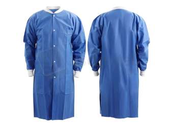 NUCARE - PREMIUM Lab Coats Polypropylene BLUE Large 10/Bag - # DLJ-CBL  Light weight  - Breathable -   Button front closure |  Elastic cuffs | Knee-length style  | Collar - # 991452