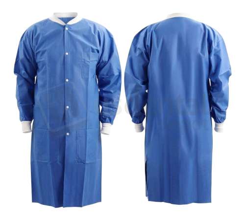 NUCARE - PREMIUM Lab Coats Polypropylene BLUE Medium 10/Bag - # DLJ-CBM  Light weight  - Breathable -   Button front closure |  Elastic cuffs | Knee-length style  | Collar - # 991451