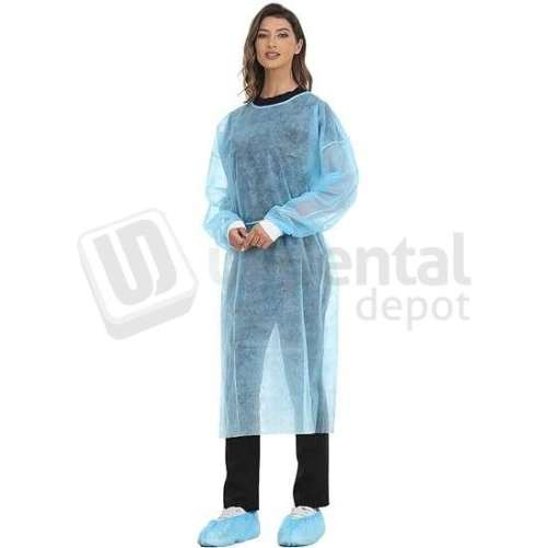 ISOLATION GOWN - SMS polypropylene Tie Back Level 2 BLUE  , 50pk One size fits all - Knitted Cuffs - Tie neck & waist - Light weight & Breathable   #991539
