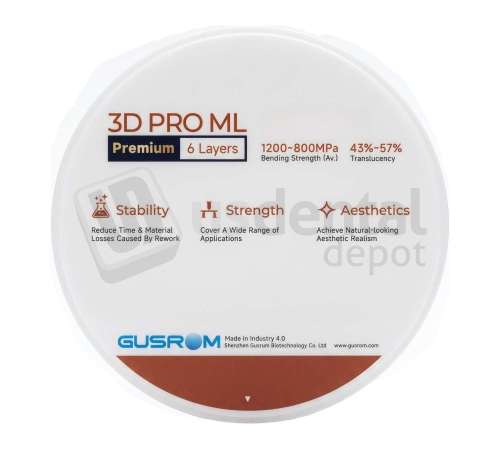 GUSROM - 3D ML PREMIUM zirconia disc 98mm x 18mm D2 - # ZIR-3D9818D2