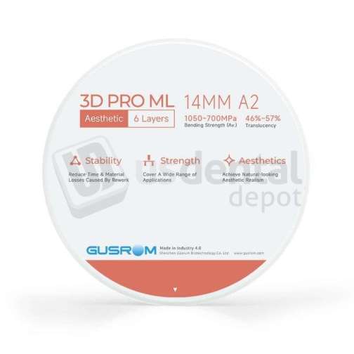 GUSROM - 3D ML PREMIUM zirconia disc 98mm x 25mm A2 - # ZIR-3D9825A2