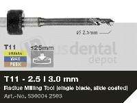 iMES iCORE - Original CORiTEC Radius Milling Tool for pmma, wax, peek, zirconia, composite, sintered metal workflows. 2.5 mm diameter, 3 mm shank. - # 530004 2503