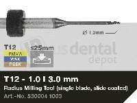 iMES iCORE - Original CORiTEC Radius Milling Tool for pmma, wax, peek, zirconia, composite, sintered metal workflows. 1 mm diameter, 3 mm shank. - # 530004 1003
