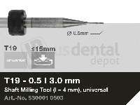 iMES iCORE - Original CORiTEC Shaft Milling Tool for pmma, wax, peek, zirconia, composite, sintered metal, cobalt-chrome, titanium workflows. 0.5 mm diameter, 3 mm shank. - # 530001 0503