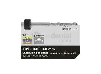 iMES iCORE - Original CORiTEC Shaft Milling Tool for pmma, wax, peek, zirconia, composite, sintered metal workflows. 3 mm diameter, 3 mm shank. - # 530012 3003
