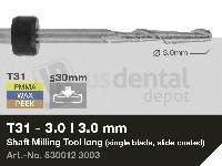 iMES iCORE - Original CORiTEC Shaft Milling Tool for pmma, wax, peek, zirconia, composite, sintered metal workflows. 3 mm diameter, 3 mm shank. - # 530012 3003