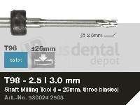iMES iCORE - Original CORiTEC Shaft Milling Tool for pmma, wax, peek, zirconia, composite, sintered metal workflows. 2.5 mm diameter, 3 mm shank. - # 530024 2503