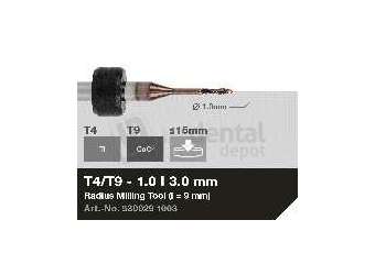 iMES iCORE - Original CORiTEC Radius Milling Tool for cobalt-chrome, titanium workflows. 1 mm diameter, 3 mm shank. - # 530029 1003