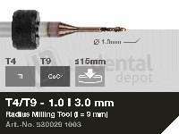 iMES iCORE - Original CORiTEC Radius Milling Tool for cobalt-chrome, titanium workflows. 1 mm diameter, 3 mm shank. - # 530029 1003