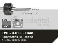 iMES iCORE - Original CORiTEC Radius Milling Tool for cobalt-chrome, titanium workflows. 0.6 mm diameter, 3 mm shank. - # 530003 0603