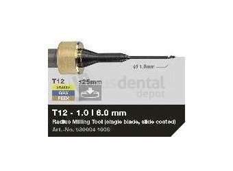 iMES iCORE - Original CORiTEC Radius Milling Tool for pmma, wax, peek, zirconia, composite, sintered metal workflows. 1 mm diameter, 6 mm shank. - # 530004 1006