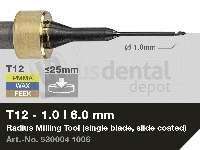 iMES iCORE - Original CORiTEC Radius Milling Tool for pmma, wax, peek, zirconia, composite, sintered metal workflows. 1 mm diameter, 6 mm shank. - # 530004 1006