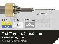 iMES iCORE - Original CORiTEC Radius Milling Tool for pmma, wax, peek, zirconia, composite, sintered metal workflows. 1 mm diameter, 6 mm shank. - # 526019 1006