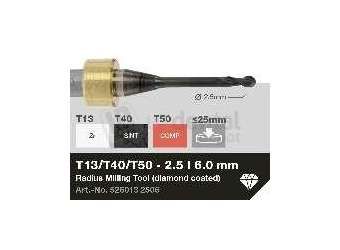 iMES iCORE - Original CORiTEC Radius Milling Tool for pmma, wax, peek, zirconia, composite, sintered metal workflows. 2.5 mm diameter, 6 mm shank. - # 526013 2506