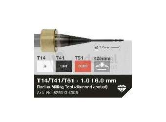 iMES iCORE - Original CORiTEC Radius Milling Tool for pmma, wax, peek, zirconia, composite, sintered metal workflows. 1 mm diameter, 6 mm shank. - # 526013 1006