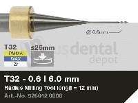 iMES iCORE - Original CORiTEC Radius Milling Tool for pmma, wax, peek, zirconia, composite, sintered metal workflows. 0.6 mm diameter, 6 mm shank. - # 526012 0606